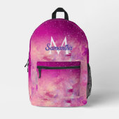 Chic whimsical roze fuchsia ombre glitter monogram bedrukte rugzak (Voorkant)