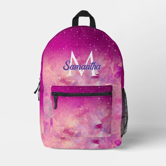 Chic whimsical roze fuchsia ombre glitter monogram bedrukte rugzak (Voorkant)