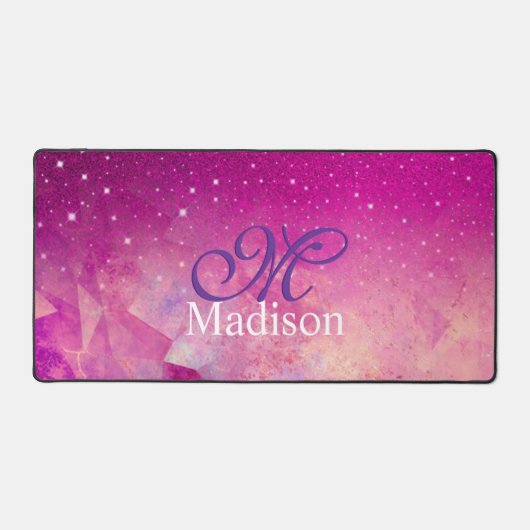 Chic whimsical roze fuchsia ombre glitter monogram bureaumat (Voorkant)