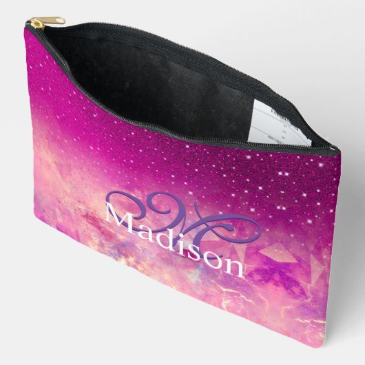 Chic whimsical roze fuchsia ombre glitter monogram etui (Open)