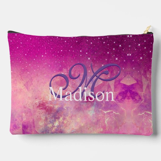 Chic whimsical roze fuchsia ombre glitter monogram etui (Achterkant)