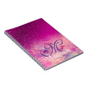 Chic whimsical roze fuchsia ombre glitter monogram notitieboek (Rechterzijde)