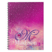 Chic whimsical roze fuchsia ombre glitter monogram notitieboek (Voorkant)