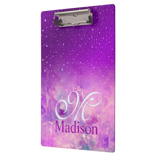 Chic whimsical roze paarse ombre glitter monogram klembord (Links)