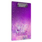 Chic whimsical roze paarse ombre glitter monogram klembord (Rechts)