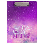 Chic whimsical roze paarse ombre glitter monogram klembord (Voorkant)