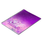 Chic whimsical roze paarse ombre glitter monogram notitieboek (Linkerzijde)