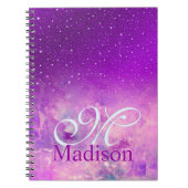 Chic whimsical roze paarse ombre glitter monogram notitieboek (Voorkant)