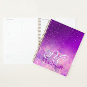 Chic whimsical roze paarse ombre glitter monogram planner (Display)
