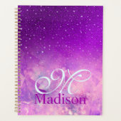 Chic whimsical roze paarse ombre glitter monogram planner (Voorkant)