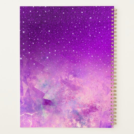 Chic whimsical roze paarse ombre glitter monogram planner (Achterkant)