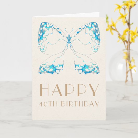 Chic Whimsical Timeless Blue Butterfly Birthday Kaart (Gele Bloem)