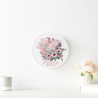 Chic Whimsical White Pink Pumpkin Floral  Ronde Klok