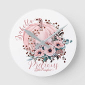 Chic Whimsical White Pink Pumpkin Floral  Ronde Klok (Voorkant)