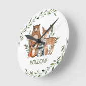 Chic Whimsical Woodland Animals Beer Deer Fox Owl Ronde Klok (Hoek)