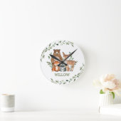 Chic Whimsical Woodland Animals Beer Deer Fox Owl Ronde Klok (Huis)