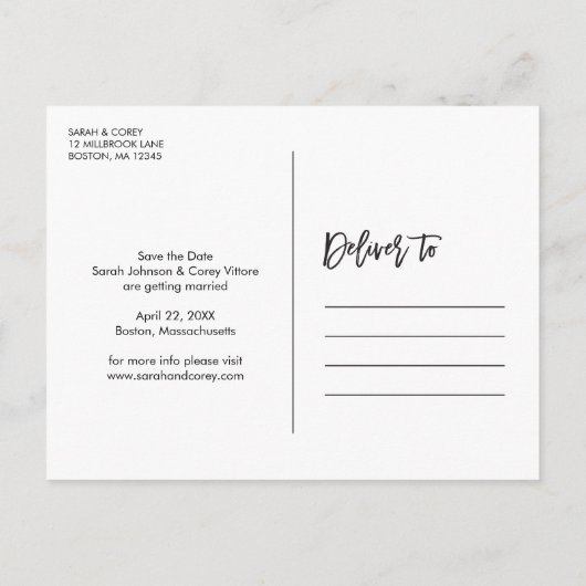 Chic White Bewaar de datum 4-foto collage Aankondigingskaart (Achterkant)