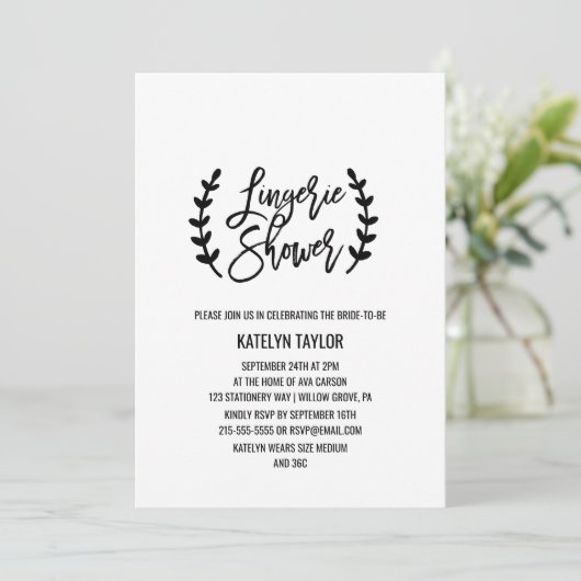 Chic White Black Olive Branches Lingerie Shower Kaart (Staand voorkant)