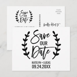 Chic White Black Olive Branches slaan onze datum o Aankondigingskaart