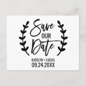 Chic White Black Olive Branches slaan onze datum o Aankondigingskaart (Voorkant)