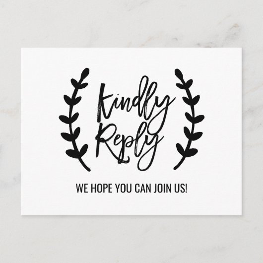 Chic White Black Olive Branches Song Request RSVP Uitnodiging Briefkaart (Voorkant)