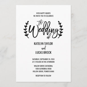 Chic White Black Olive Branches Wedding Kaart