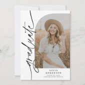 Chic White & Black Script Arch Afstuderen Foto Aankondiging (Voorkant)
