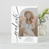 Chic White & Black Script Arch Afstuderen Foto Aankondiging (Staand voorkant)