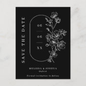 Chic White Blossoms op Black Wedding Save the Date Aankondigingskaart (Voorkant)