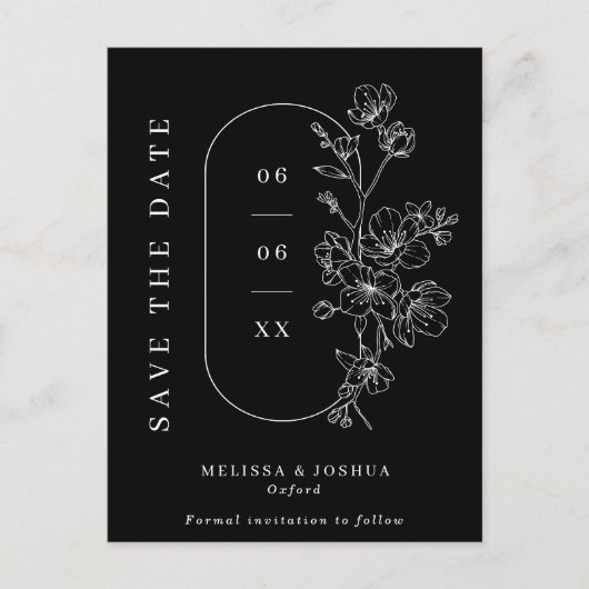 Chic White Blossoms op Black Wedding Save the Date Aankondigingskaart (Voorkant)