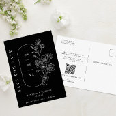 Chic White Blossoms op Black Wedding Save the Date Aankondigingskaart