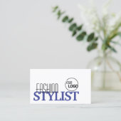 Chic White Blue Black Simple met Logo en foto Visitekaartje (Staand voorkant)