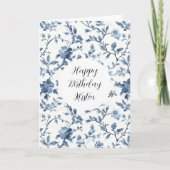 Chic White Blue Floral Birthday Kaart (Voorkant)