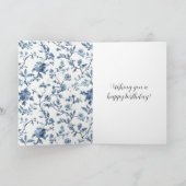 Chic White Blue Floral Birthday Kaart (Binnen)