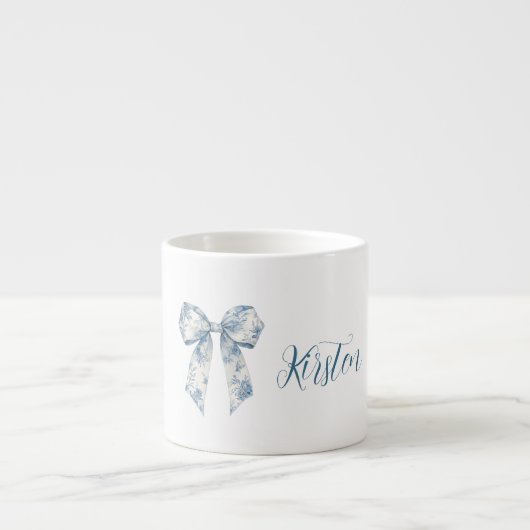 Chic White Blue Floral Bow Espresso Kop (Voorkant)