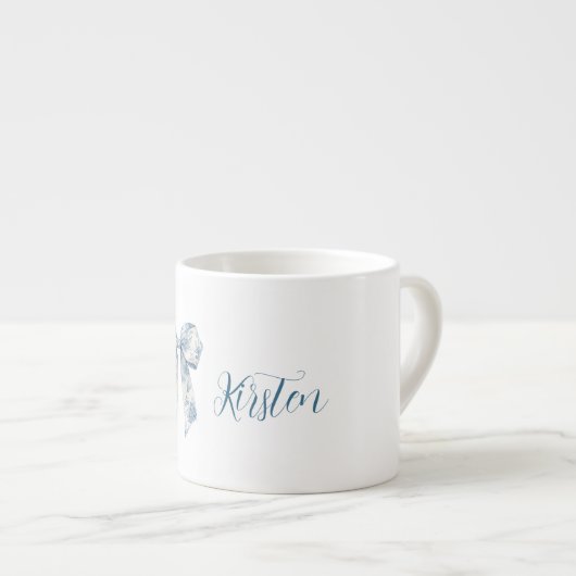 Chic White Blue Floral Bow Espresso Kop (Voorkant rechts)