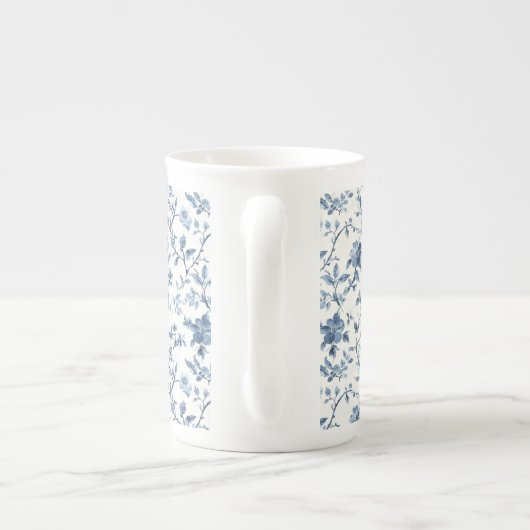 Chic White Blue Floral Bow Porselein Kop (Achterkant)