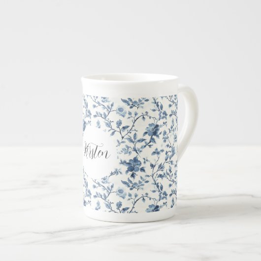 Chic White Blue Floral Bow Porselein Kop (Voorkant rechts)