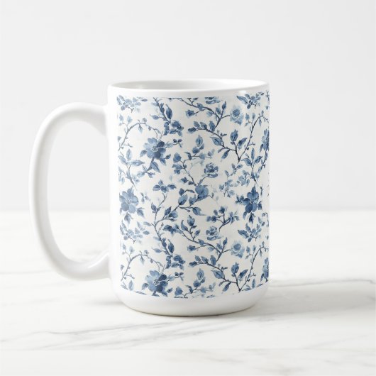 Chic White Blue Floral Koffiemok (Links)
