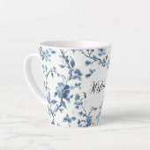 Chic White Blue Floral   Latte Mok (Linkerhoek)