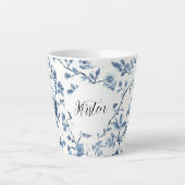 Chic White Blue Floral   Latte Mok (Voorkant)