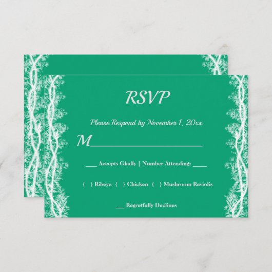 Chic White Botanical Border Wedding RSVP Kaart (Voorkant / Achterkant)