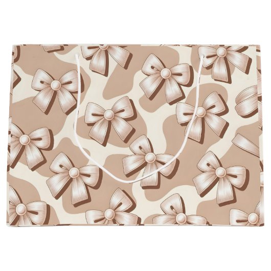 Chic White Bow & Beige Koe Print Halloween Groot Cadeauzakje (Voorkant)