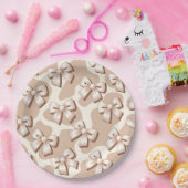 Chic White Bow & Beige Koe Print Halloween – Papieren Bordje (Feest)