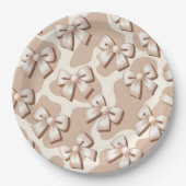 Chic White Bow & Beige Koe Print Halloween – Papieren Bordje (Voorkant)
