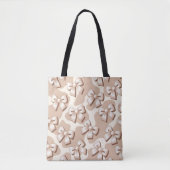 Chic White Bow & Beige Koe Print Halloween Tote Bag (Voorkant)