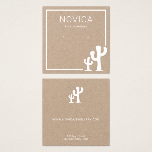 Chic White Cactus on Kraft Earring Display Kaart (Voorkant /achterkant)