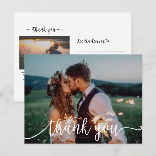 Chic White Calligraphy Foto bruiloft Dank u Briefkaart