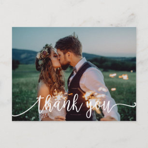 Chic White Calligraphy Foto bruiloft Dank u Briefkaart