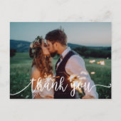 Chic White Calligraphy Foto bruiloft Dank u Briefkaart (Voorkant)